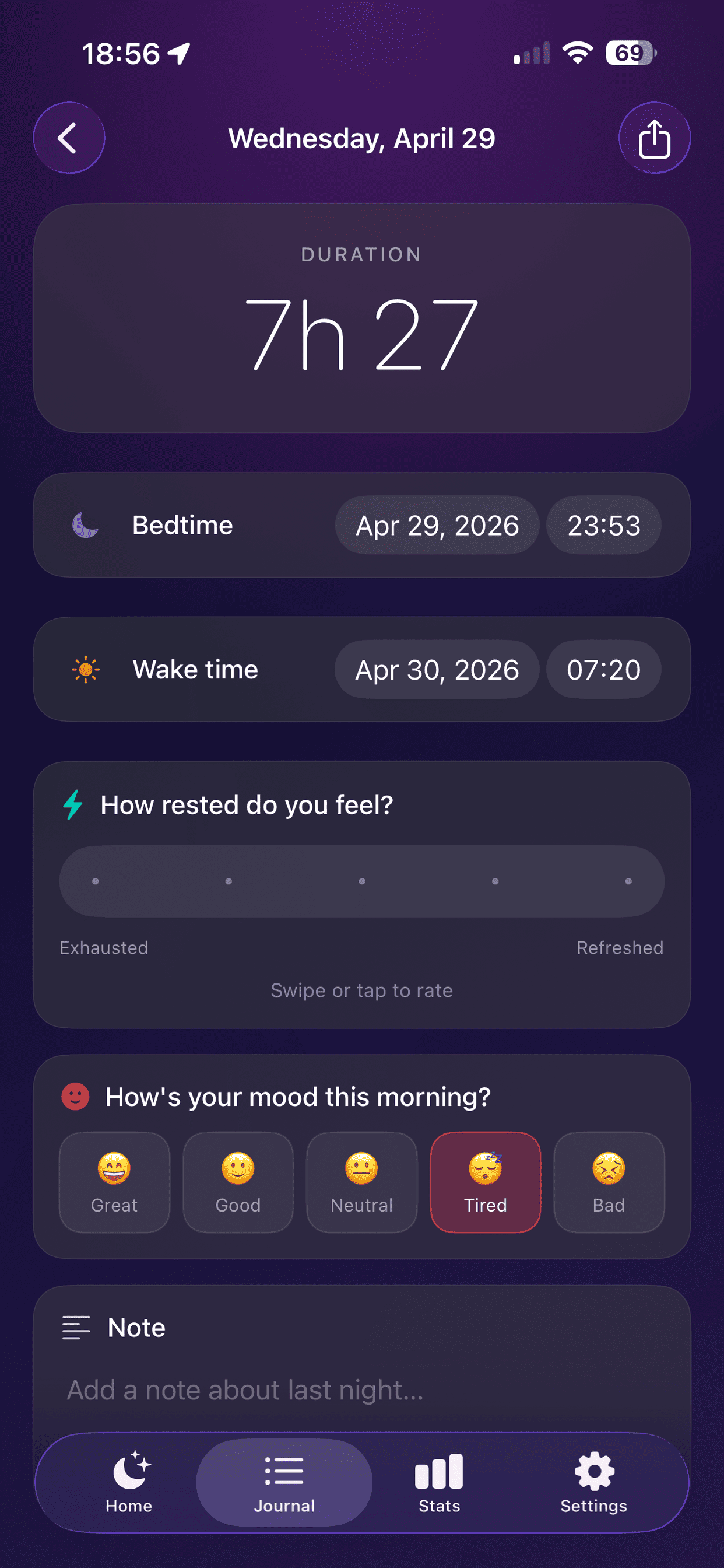 Sleepy insights screen